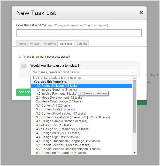 Task list in Teamwork
